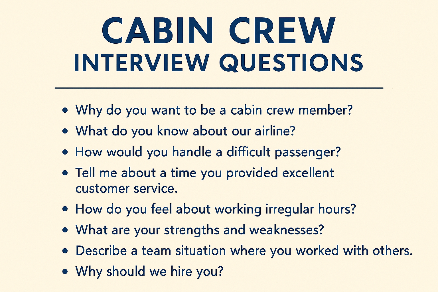50 Most Common Cabin Crew Interview Questions (With Sample Answers and Tips)