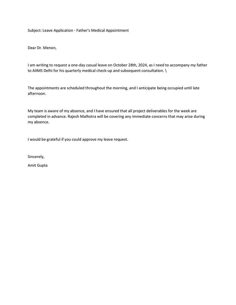 Casual leave application for medical appointment