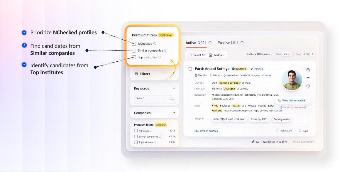 PremiumX exclusive filters: NChecked, Similar companies, Top institutes