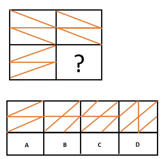 Non-verbal reasoning pattern completion with slanting line design