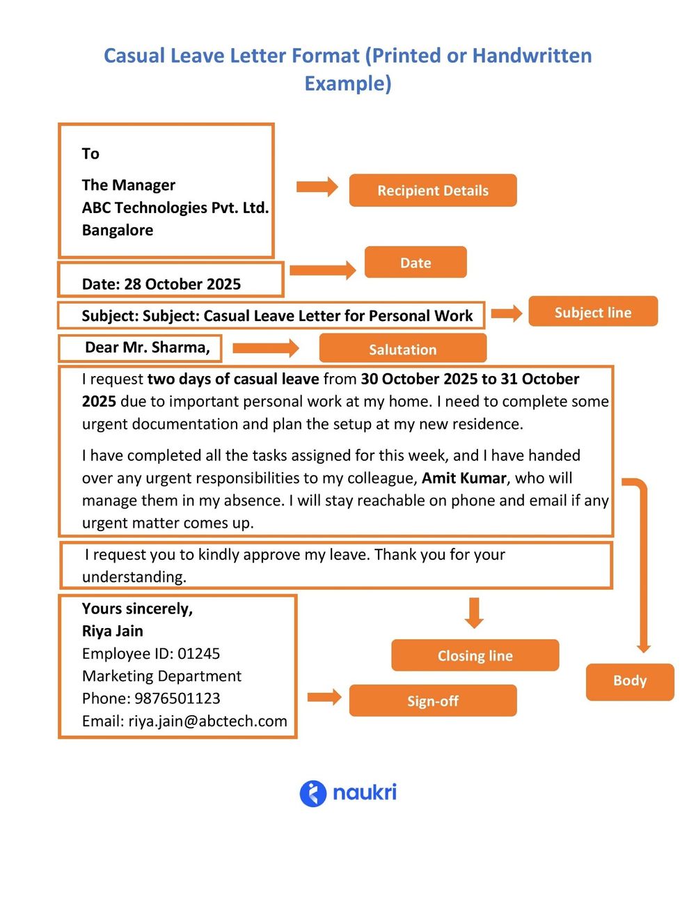Casual Leave Application Format & Samples for Office | Naukri.com