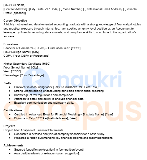 Resume for Freshers with No Experience Word Format