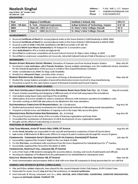 Resume For Electrical Engineer Fresher