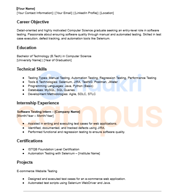 Sample Software Testing Resume