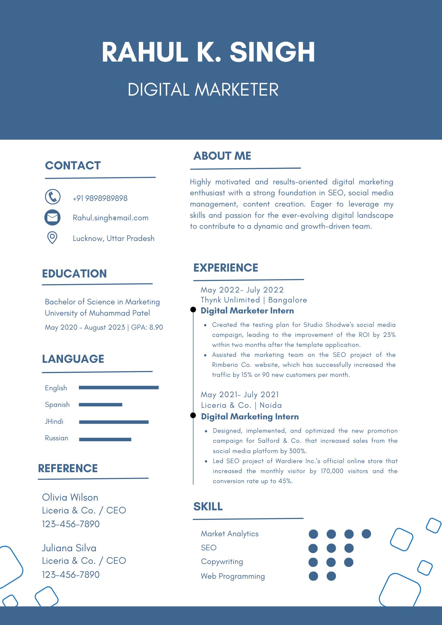Digital Marketing Resume For Freshers - Digital Marketing Resume For Fresher 