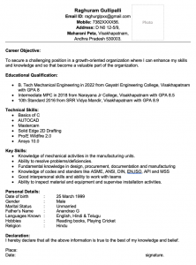Best CV Resume for Mechanical Engineer Freshers