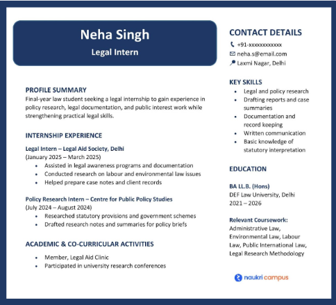 legal intern resume