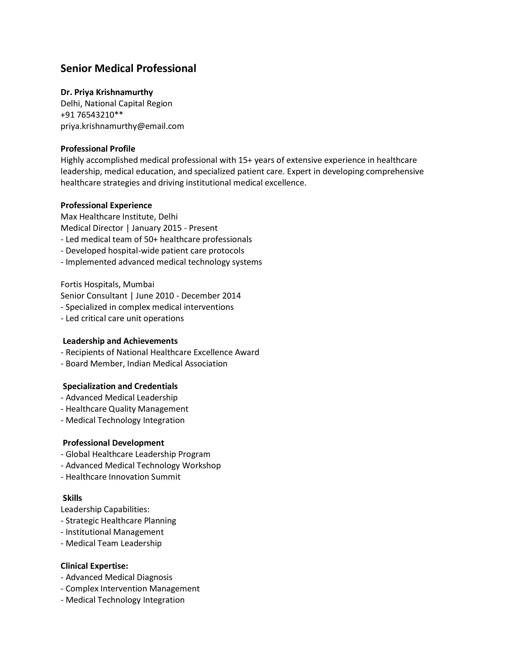 Senior Medical Resume