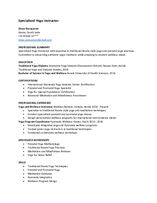 Yoga Teacher Resume