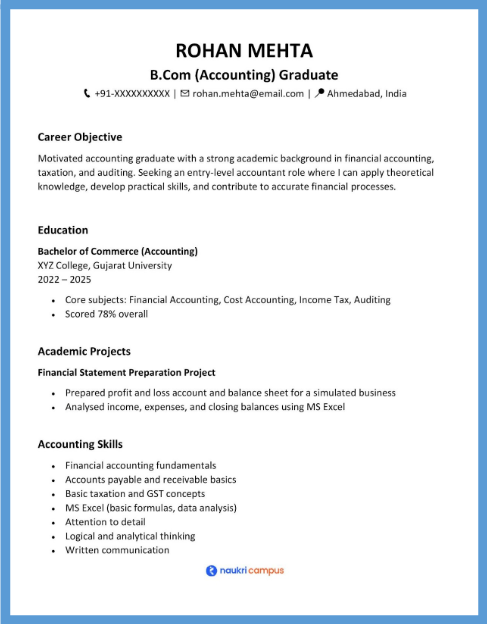 CV for accountant fresher