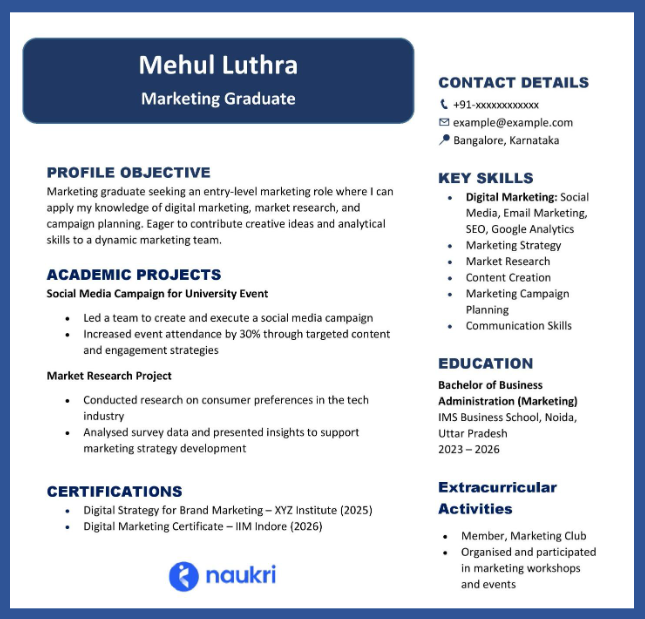 marketing graduate resume