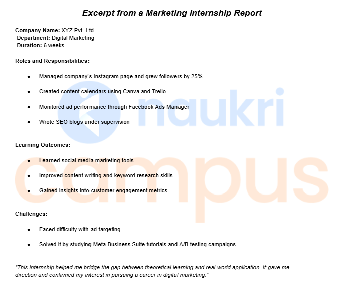 Internship report template for college students