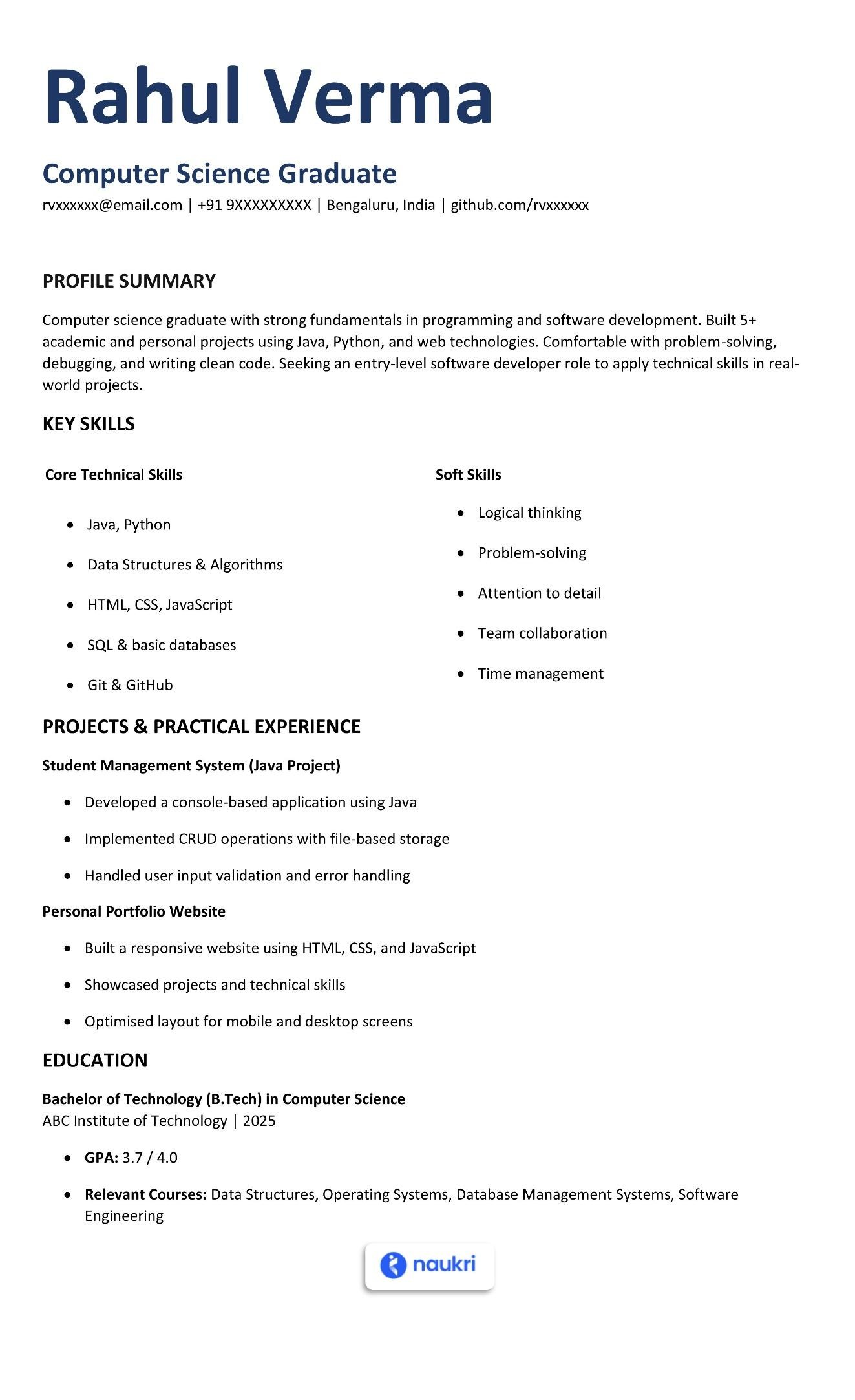 Resume for freshers