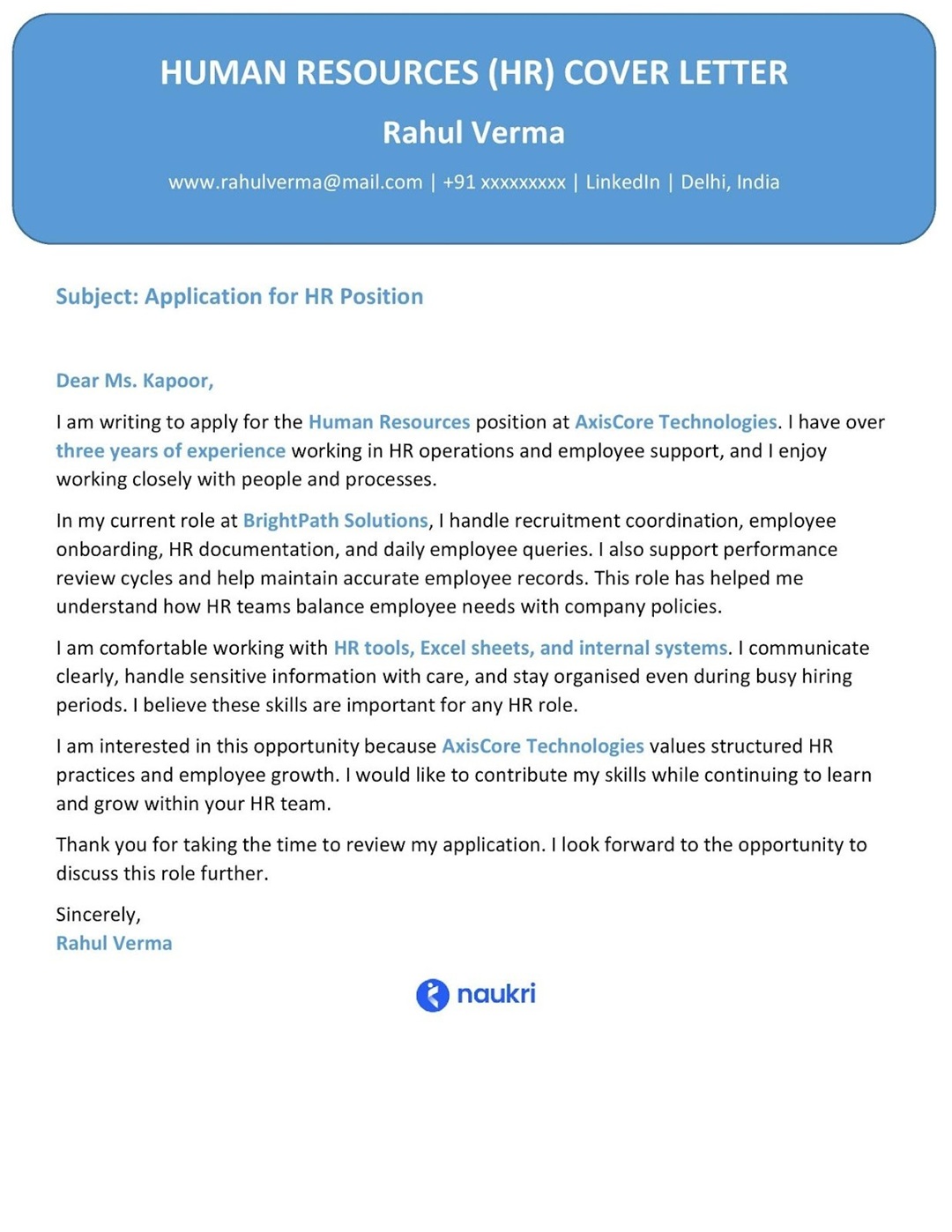 Human resources (HR) cover letter examples - Image