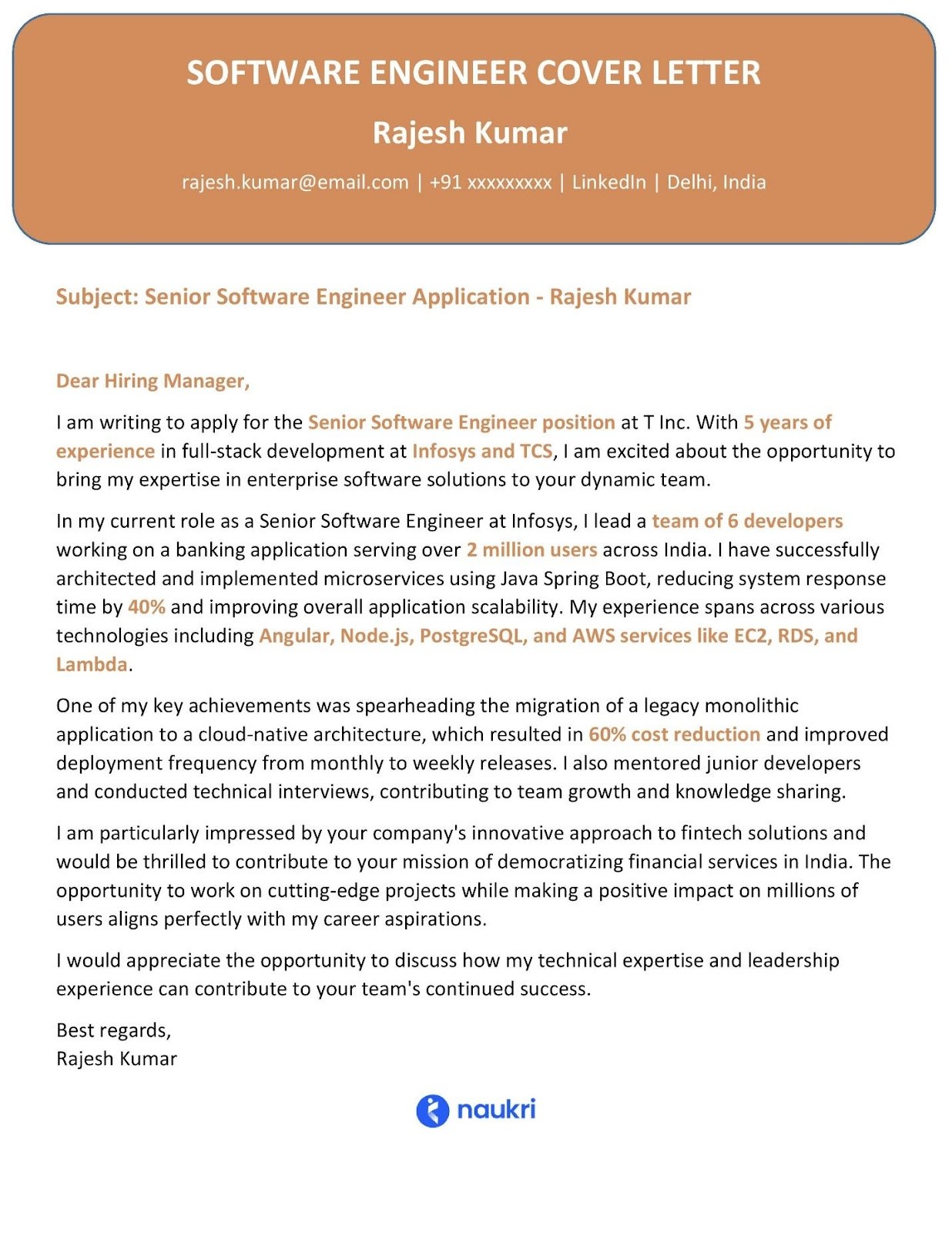 Software engineer cover letter examples