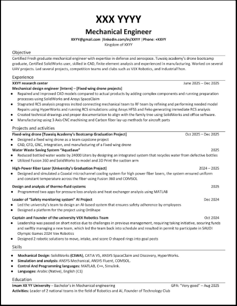 Mechanical Engineering Resume