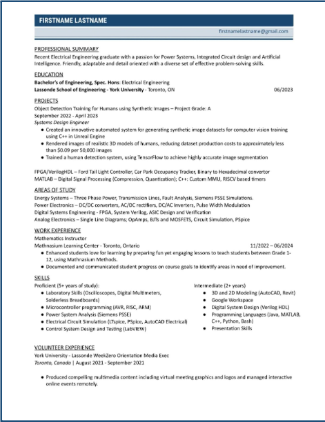 Electrical Engineering Resume