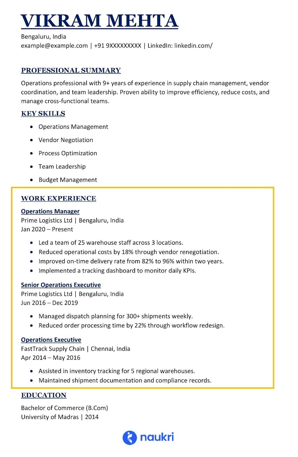 work experience on a combination resume