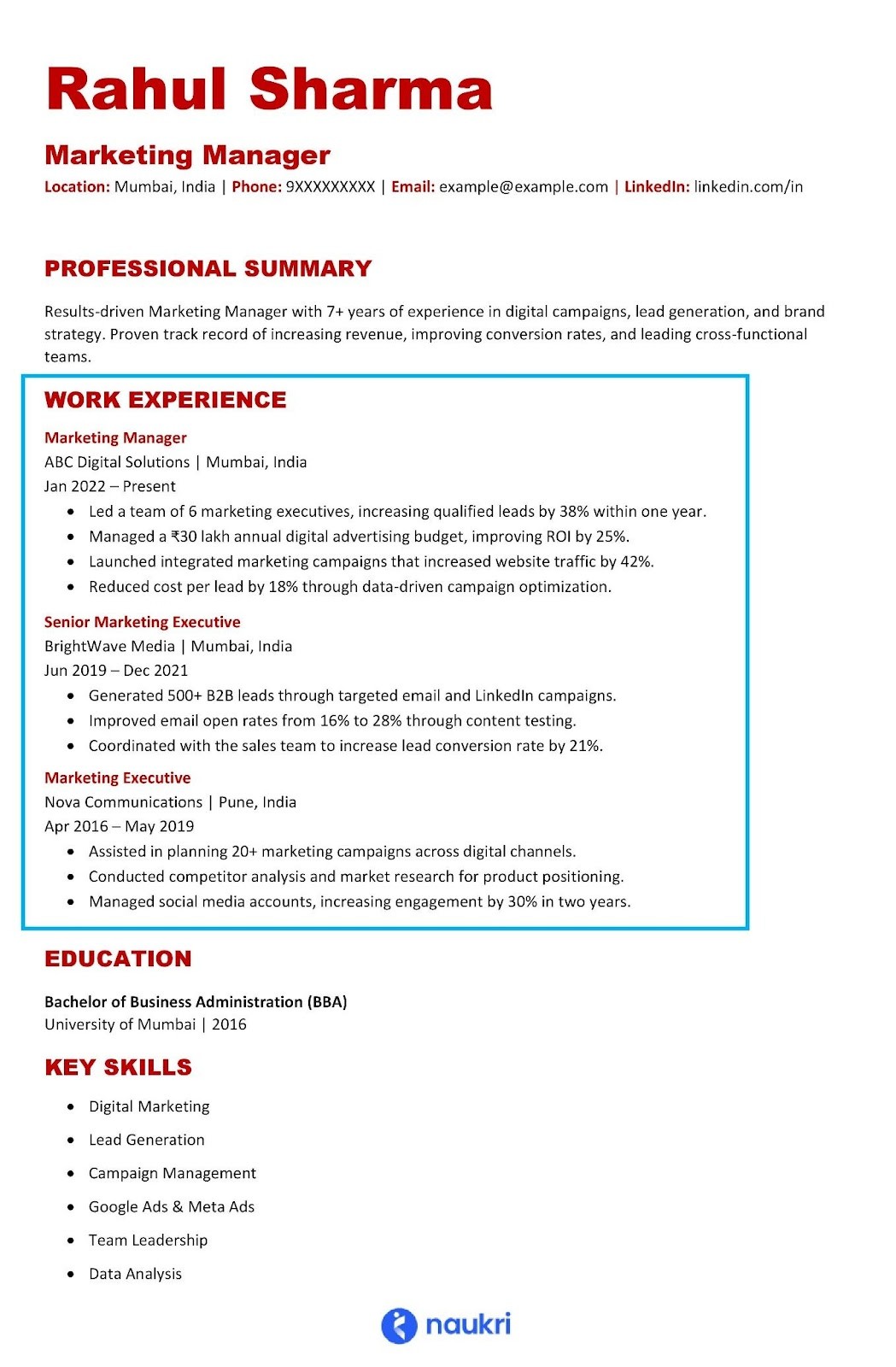 work experience on a chronological resume