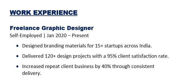 Work Experience Example for Freelancers